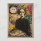 Vrouw Met Vis Mixed Media Collage Briefkaart (Voorkant)
