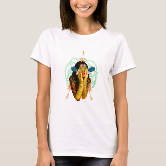 Vrouw met vis trippy collage t-shirt (Voorkant)