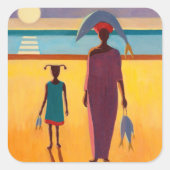 Vrouw met vis vierkante sticker (Voorkant)