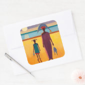 Vrouw met vis vierkante sticker (Envelop)