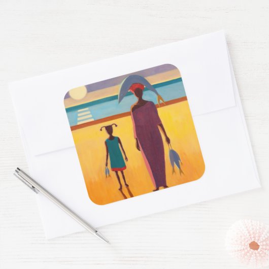 Vrouw met vis vierkante sticker (Envelop)