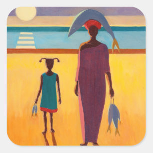 Vrouw met vis vierkante sticker