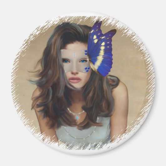 Vrouw met vlindermasker magneet (Voorkant)