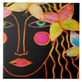 Vrouw met Vlinders Abstracte Kunst Tegeltje (Voorkant)