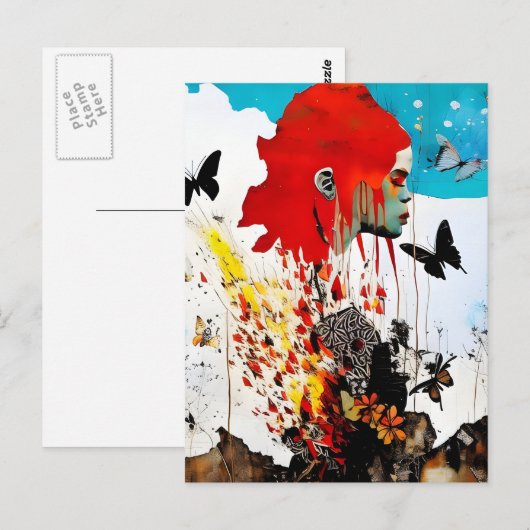 Vrouw met vlinders briefkaart (Voorkant / Achterkant)