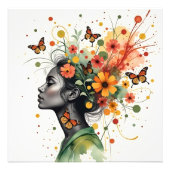 Vrouw met vlinders en bloemen (3 van 4) foto afdruk (Voorkant)