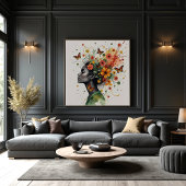 Vrouw met vlinders en bloemen (3 van 4) foto afdruk