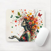 Vrouw met vlinders en bloemen muismat (Met muis)