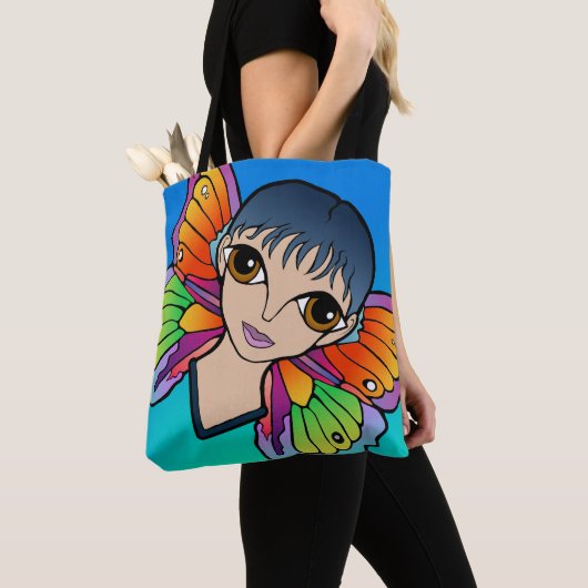 Vrouw met vlindervleugels tote bag (Dichtbij)