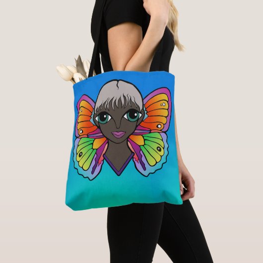 Vrouw met vlindervleugels tote bag (Dichtbij)