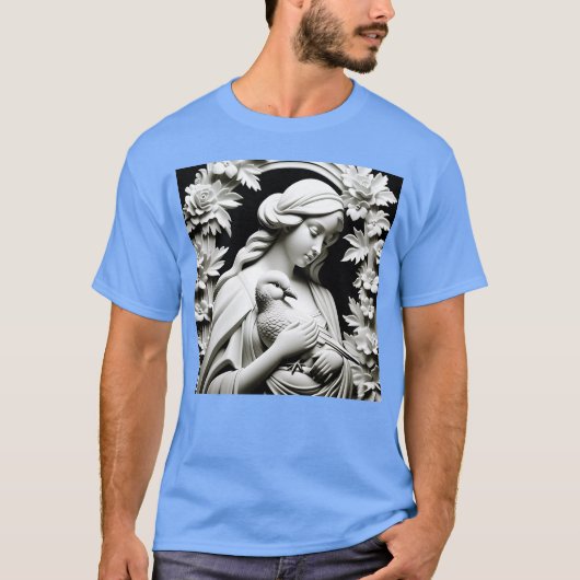 Vrouw met vogel en bloemen jongen t-shirt (Voorkant)