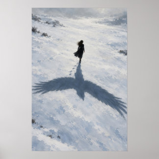 Vrouw met vogel schaduw Surrealistische Kunst Poster