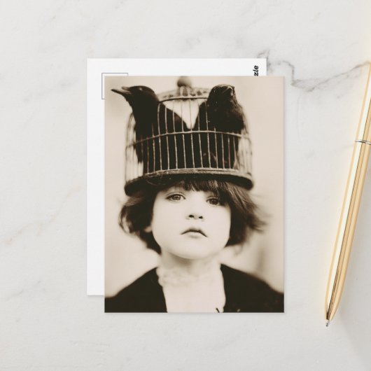 Vrouw Met Vogelkooi Hoed Briefkaart (Voorkant / Achterkant in situ)