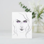 Vrouw met vreemde paarse ogen Minimalistische lijn Briefkaart (Staand voorkant)