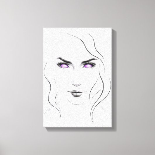 Vrouw met vreemde paarse ogen Minimalistische lijn Canvas Afdruk (Voorkant)