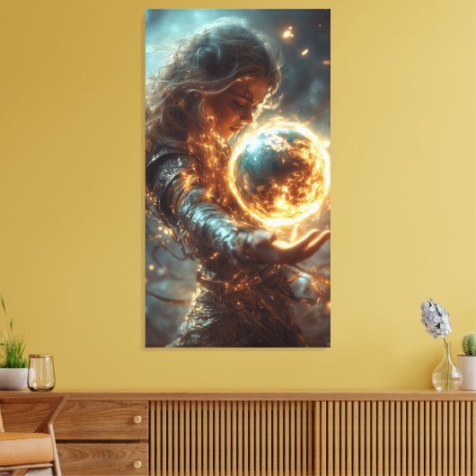 Vrouw met Vuur Orb-Canvas Print (Insitu (Woonkamer))