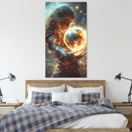 Vrouw met Vuur Orb-Canvas Print (Insitu (Slaapkamer))