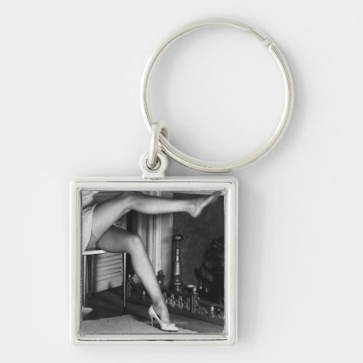 Vrouw met vuurhaard B&W Sleutelhanger (Voorkant)