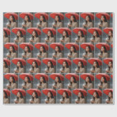 Vrouw met warme koffiekop onder een rode paraplu cadeaupapier (Vlak)