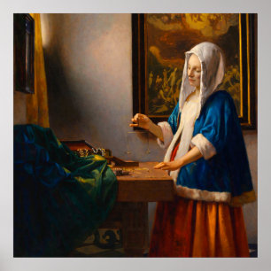 Vrouw met weegschaal van Johannes Vermeer Poster