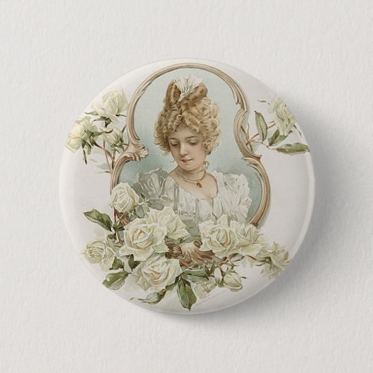 Vrouw met White Roses Button (Voorkant)