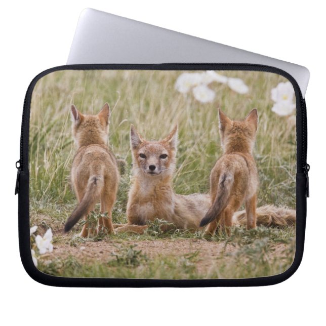 Vrouw met wift fox (Vulpes velox) met jonge Laptop Sleeve (Voorkant)