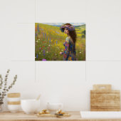 Vrouw met Wildbloemen in Hill Country Art Poster (Keuken)