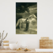 Vrouw met wit paard. poster (Keuken)