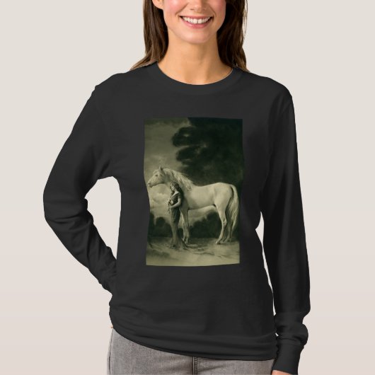 Vrouw met wit paard. t-shirt (Voorkant)