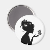 Vrouw met witte vlinders liefkozen magneet (Voorkant / Achterkant)