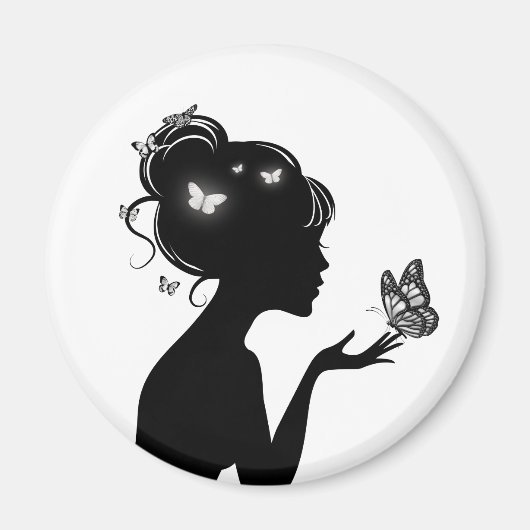 Vrouw met witte vlinders liefkozen magneet (Voorkant)