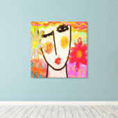 Vrouw met zomerbloemen Abstracte digitale kunst Canvas Afdruk (Insitu (Houten vloer))