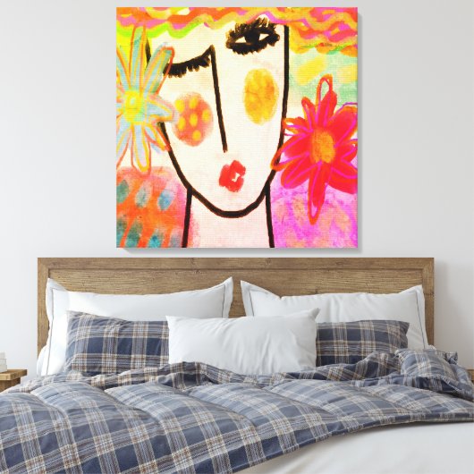 Vrouw met zomerbloemen Abstracte digitale kunst Canvas Afdruk (Insitu (Slaapkamer))