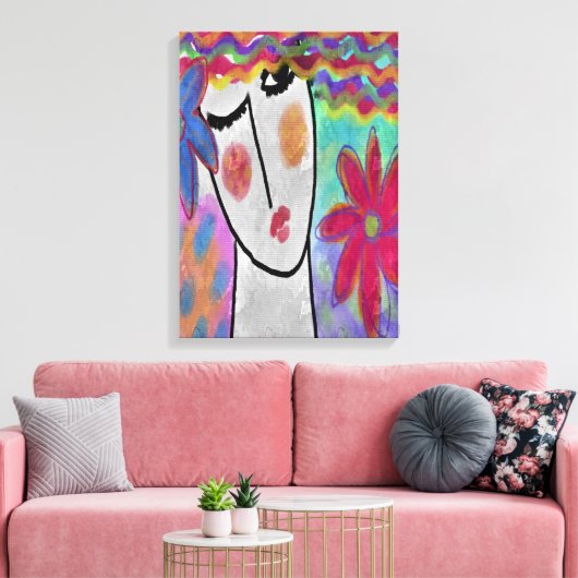 Vrouw met zomerbloemen Abstracte digitale kunst Canvas Afdruk (Insitu (Woonkamer))