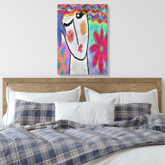 Vrouw met zomerbloemen Abstracte digitale kunst Canvas Afdruk (Insitu (Slaapkamer))