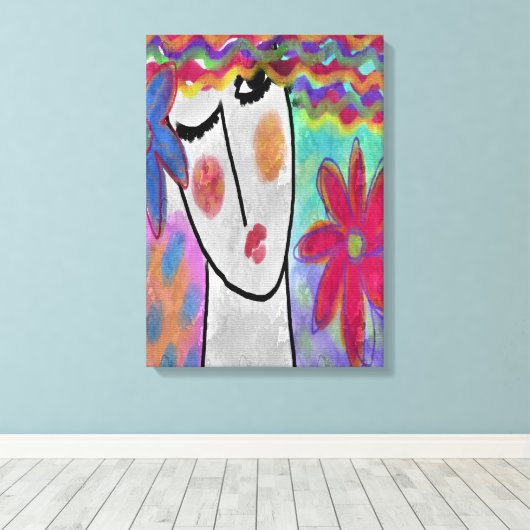 Vrouw met zomerbloemen Abstracte digitale kunst Canvas Afdruk (Insitu (Houten vloer))