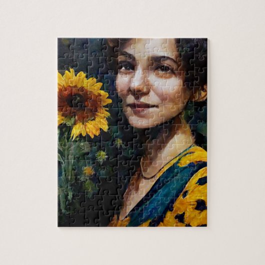 Vrouw met zonnebloem legpuzzel (Verticaal)