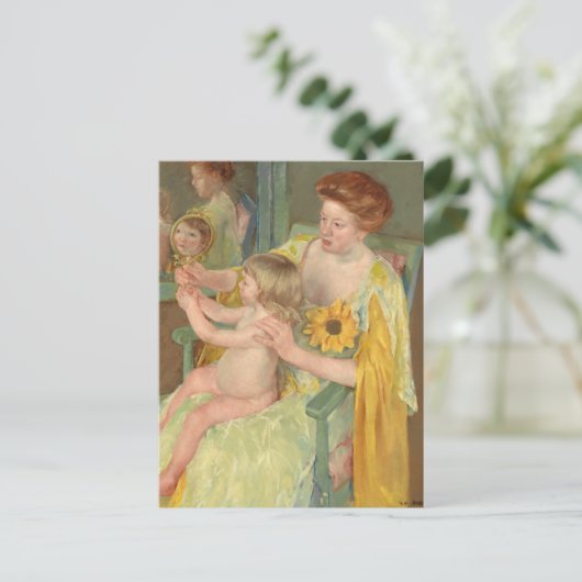 Vrouw met zonnebloem | Mary Cassatt Briefkaart (Staand voorkant)