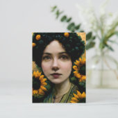 Vrouw met Zonnebloemen Briefkaart (Staand voorkant)
