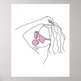 Vrouw met zonnebril en bubble gum line art poster