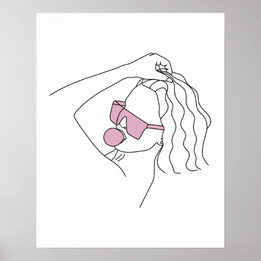 Vrouw met zonnebril en bubble gum line art poster (Voorkant)