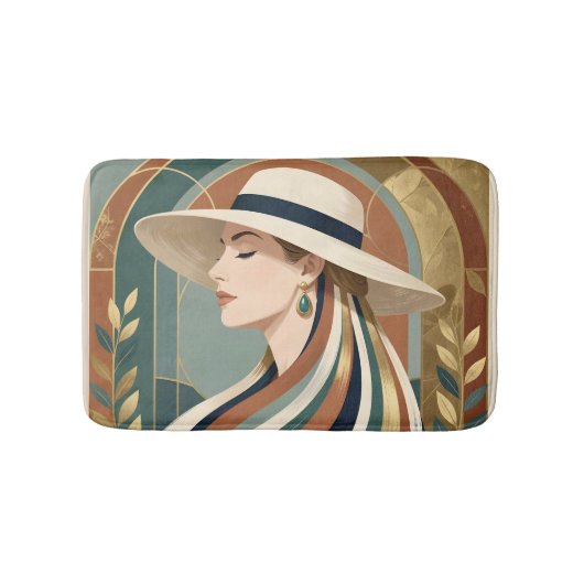 Vrouw met zonnehoed art deco badmat (Voorkant)