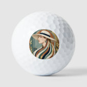 Vrouw met zonnehoed art deco golfballen (Voorkant)