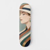 Vrouw met zonnehoed art deco persoonlijk skateboard (Voorkant)