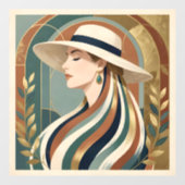 Vrouw met zonnehoed art deco raamsticker (Vel)