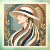 Vrouw met zonnehoed art deco raamsticker (Vel 3)