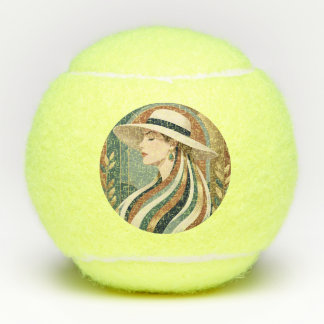 Vrouw met zonnehoed art deco tennisballen