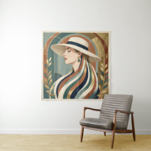 Vrouw met zonnehoed art deco
