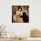   vrouw met zwarte en witte katten poster (Keuken)
