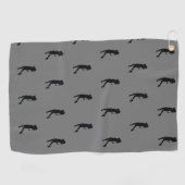 Vrouw met zwarte golfer Silhouette Golfhanddoek (Horizontaal)